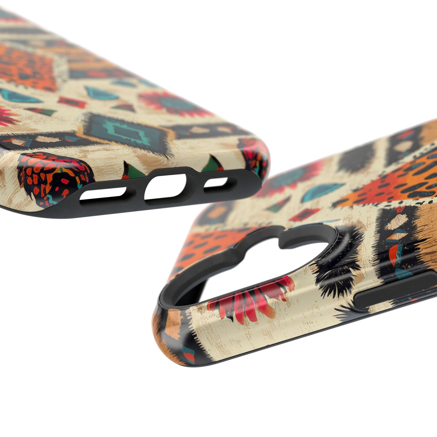 Wild Boho Leopard Print & Floral Tough MagSafe iPhone Case – Eclectic Tribal Design, Dual-Layer Protection