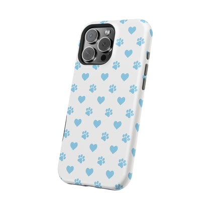 Blue Paw Prints & Hearts – MagSafe iPhone Case with Adorable Pet-Lover Design