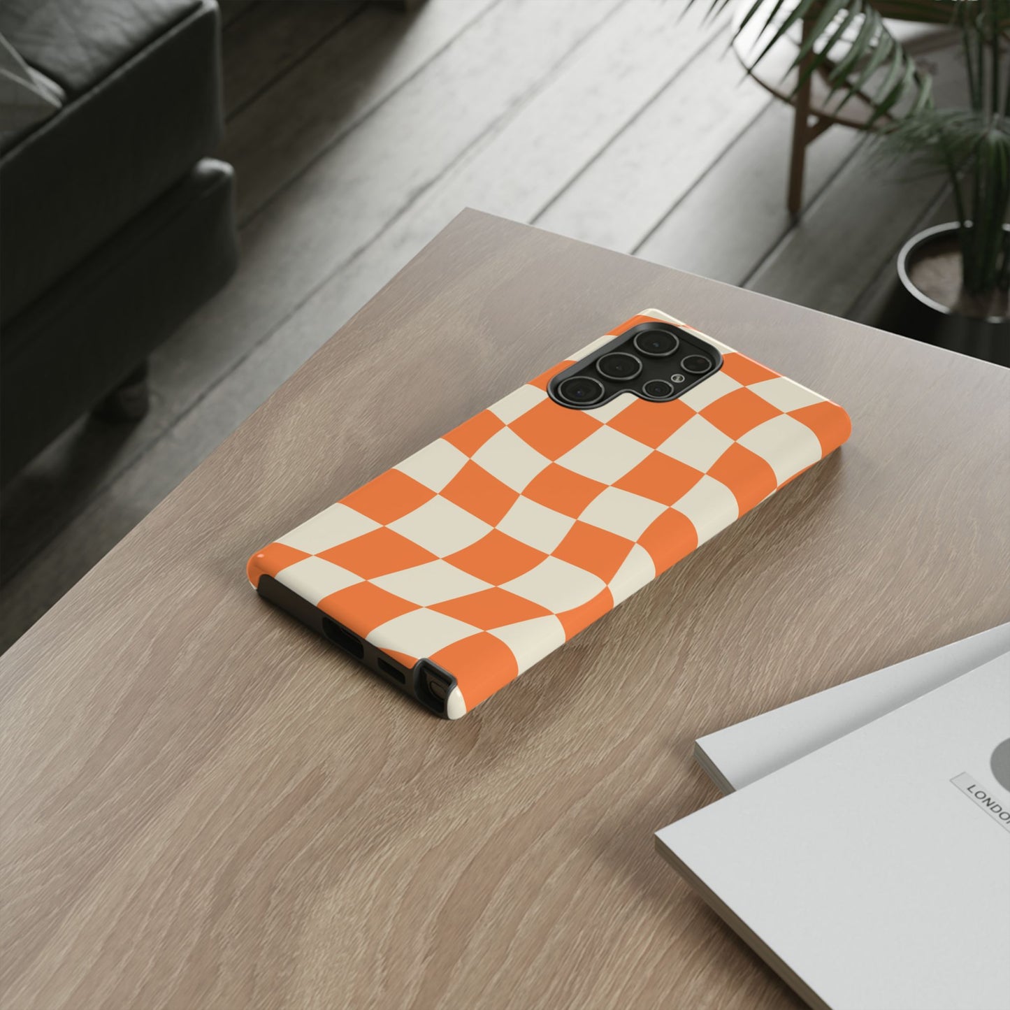 Wavy Retro Checkerboard Samsung Galaxy Case – Shockproof, Matte Finish, Dual-Layer Protection