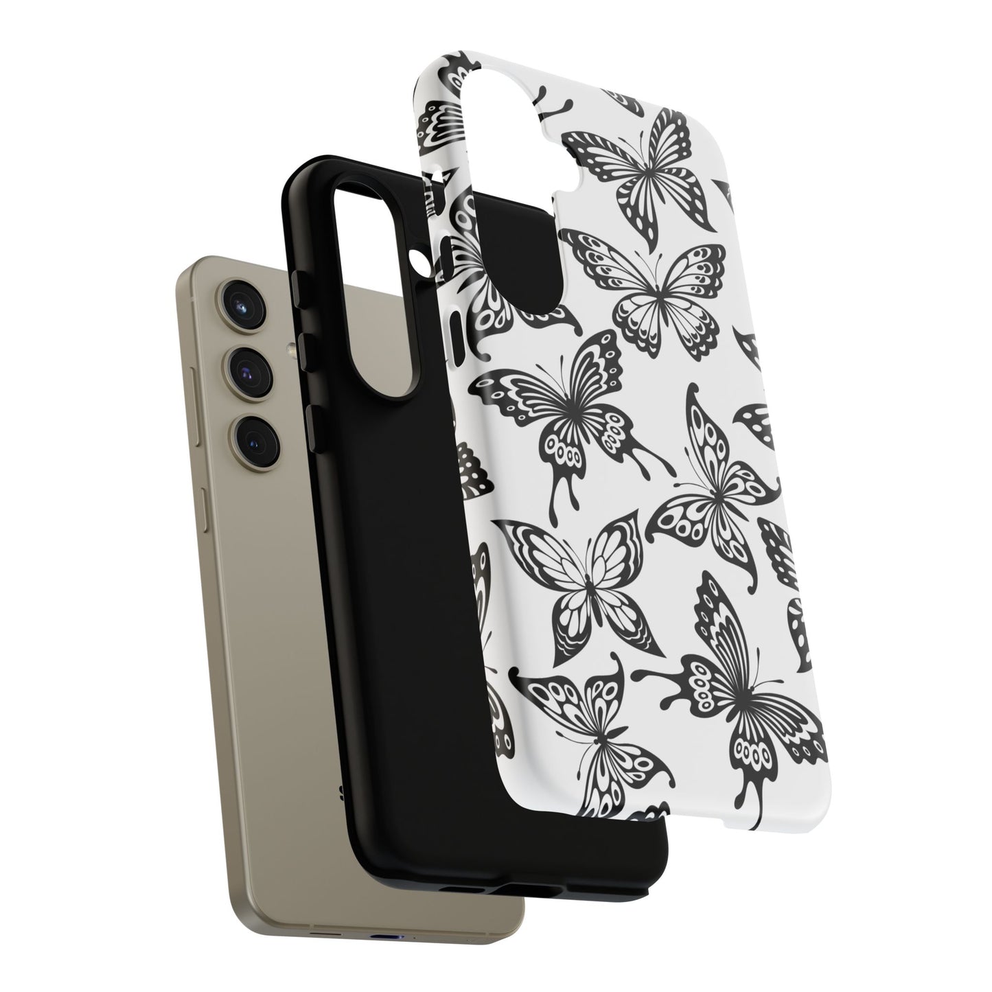 Monochrome Butterfly Pattern Samsung Galaxy  Case – Dual-Layer Protection with Matte Finish