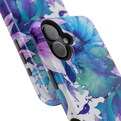 Purple & Teal Watercolor Floral MagSafe iPhone Case - Artistic Flower Design