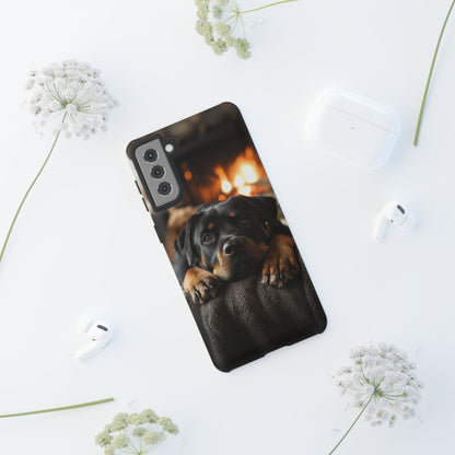 Cozy Rottweiler by the Fireplace Samsung Galaxy Case – Warm Rustic Design