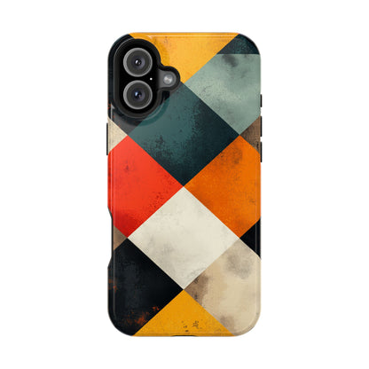 Geometric Retro MagSafe iPhone Case - Colorful Checkered Protective Cover