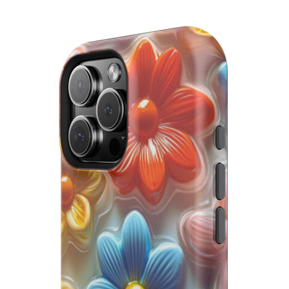 Glossy Retro Flower MagSafe iPhone Case – Colorful 3D Floral Design, Durable Protection