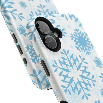 Frosty Blue Snowflakes MagSafe iPhone Case – Shockproof, Smooth Matte Finish, Dual-Layer Design