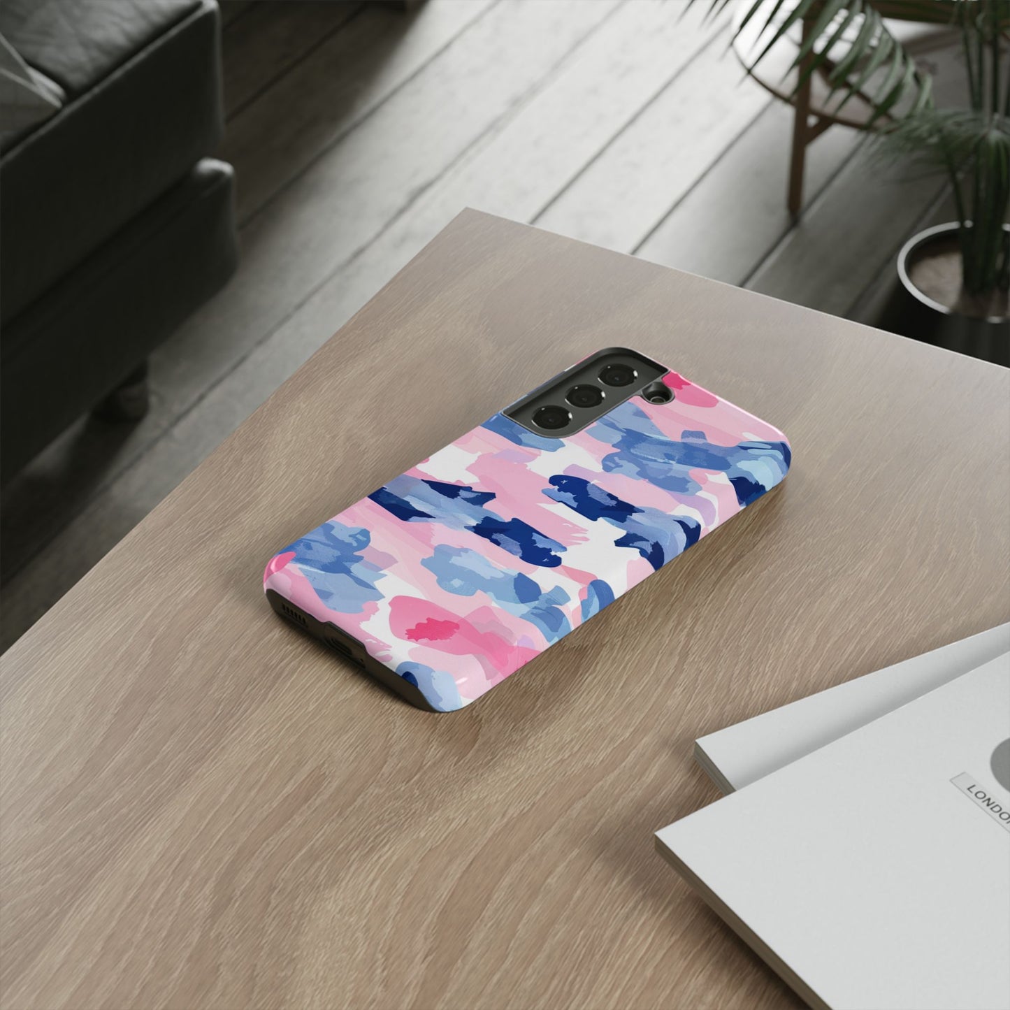 Samsung Galaxy Case: Dynamic Pink & Navy Brushstroke Art