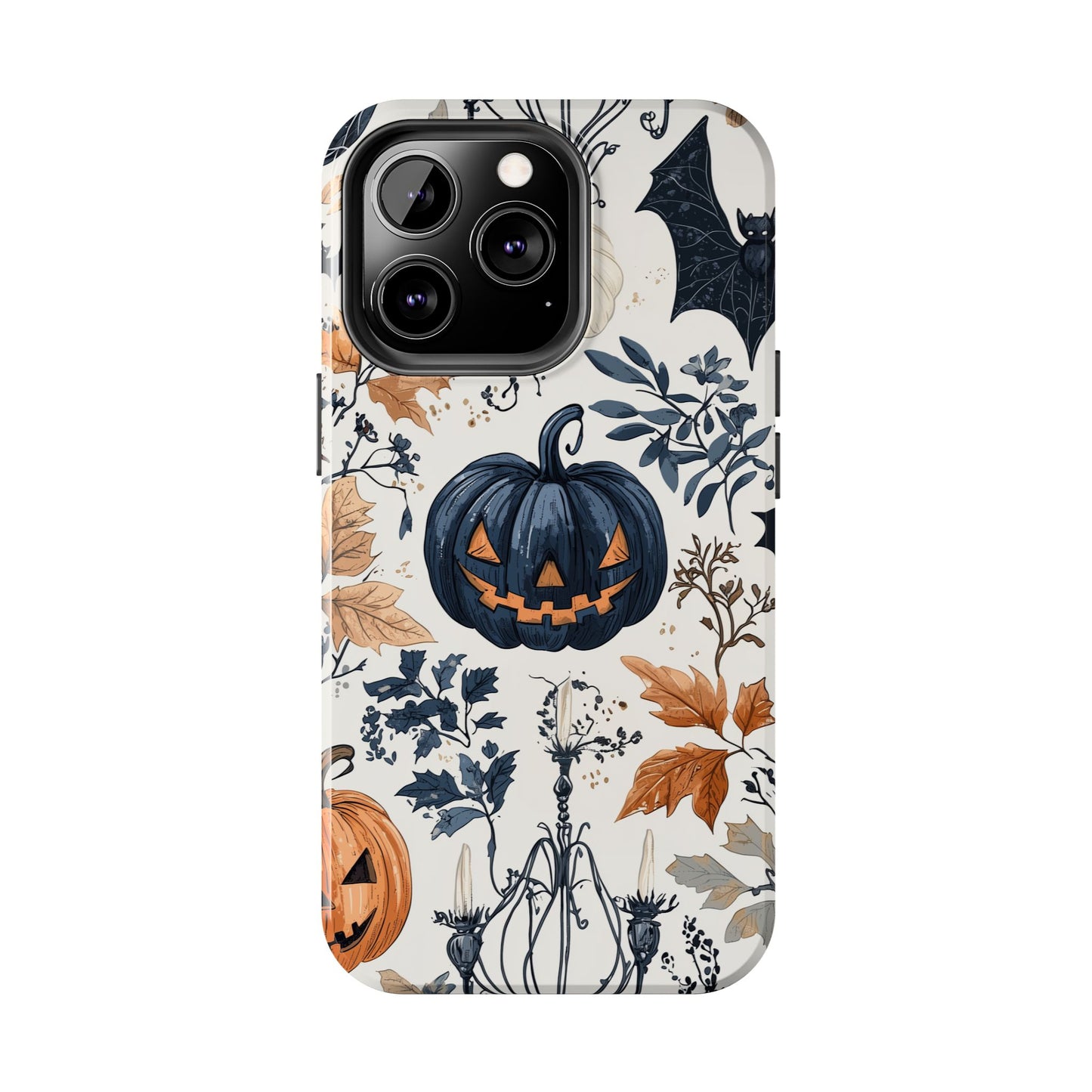 Vintage Halloween iPhone Case – Dark Jack-o'-Lanterns, Bats, and Autumn Leaves Design