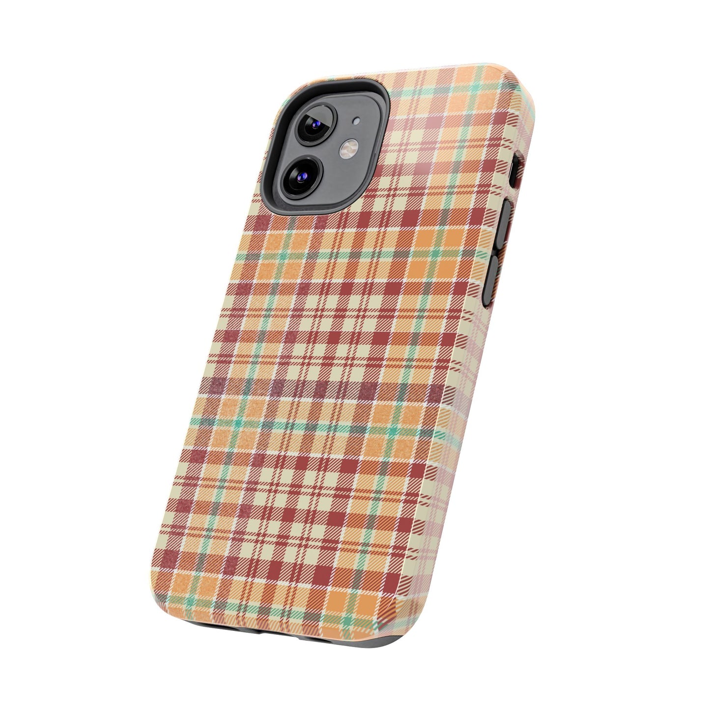 Retro Chic Plaid iPhone Case in Red, Orange, Green & Cream – Classic Vintage Style