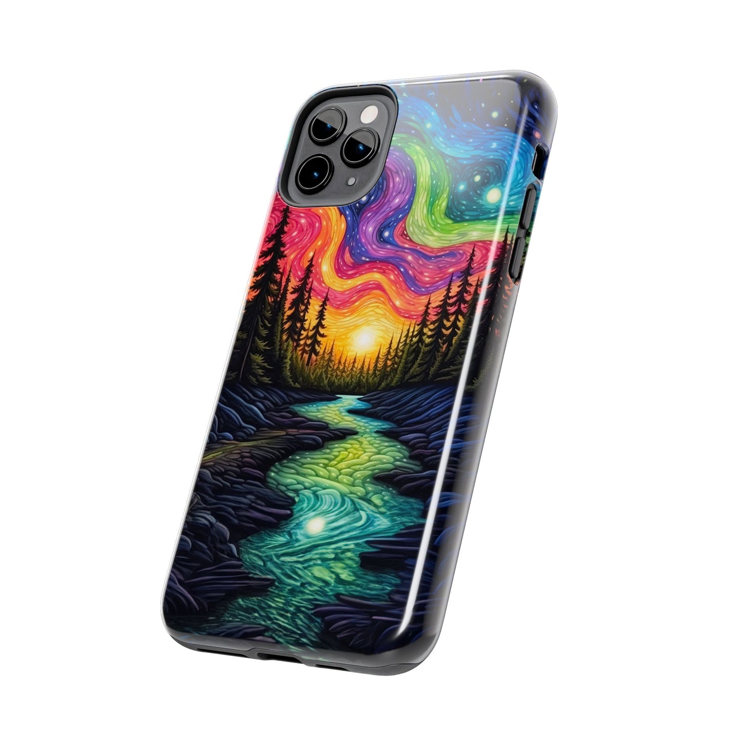 Celestial Nightscape iPhone Case – Vibrant River and Starry Sky Design