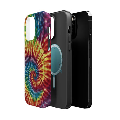 Vibrant Spiral Tie-Dye MagSafe Case – Retro Rainbow Design