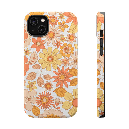 Vintage Floral Bloom MagSafe iPhone Case – Warm Orange & Yellow Retro Flower Design with Matte Finish