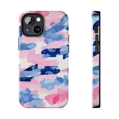 iPhone Case: Dynamic Pink & Navy Brushstroke Art