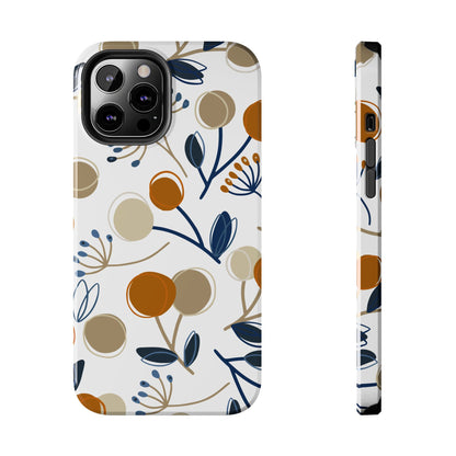 Modern Botanical Berries Tough iPhone Case – Earthy Tones & Navy Accents, Shock-Resistant