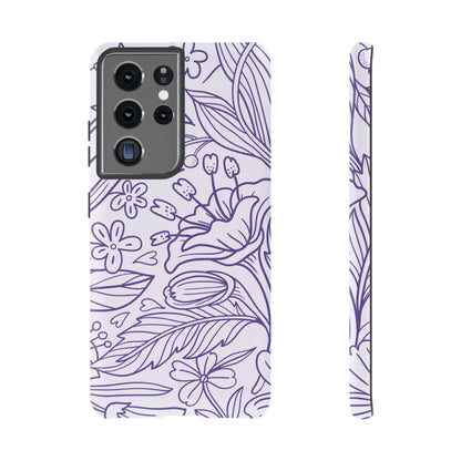 Lavender Floral Line Art Tough Samsung Galaxy Case – Minimalist Botanical Design with Dual-Layer Protection