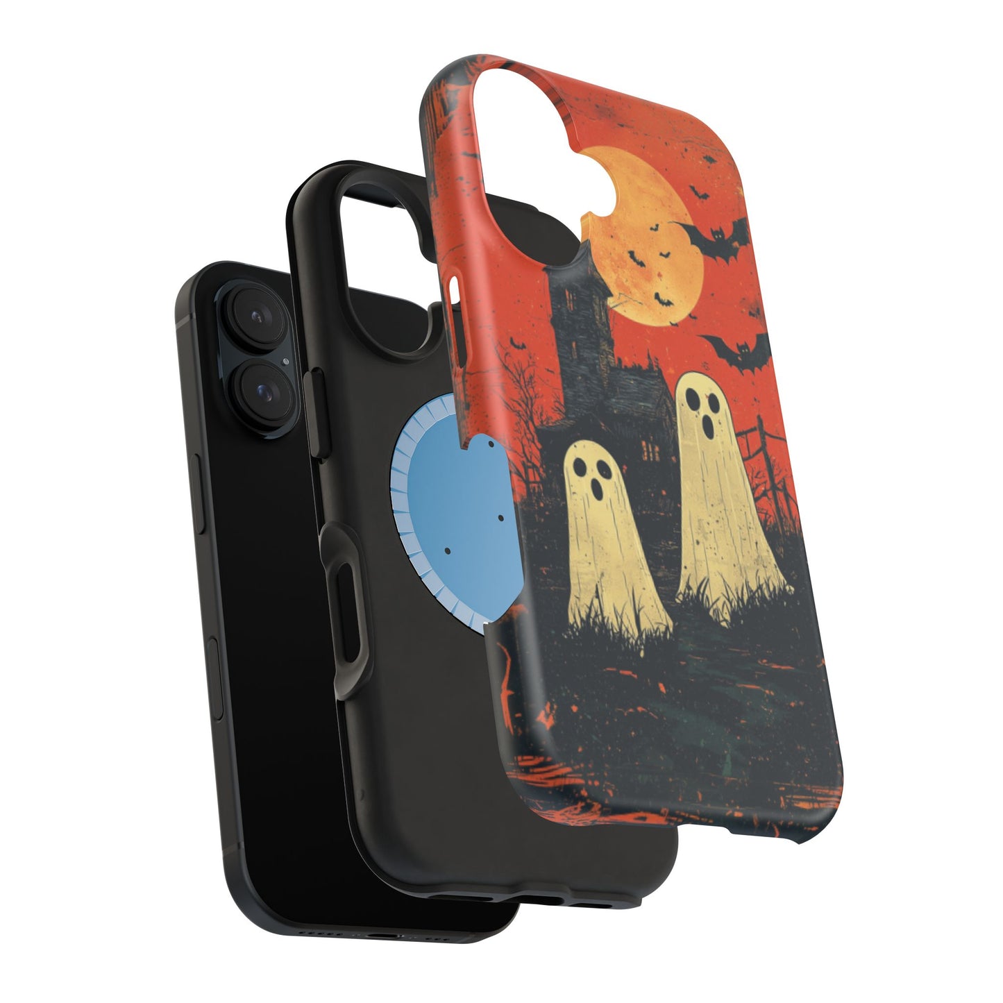 Haunted House & Ghosts MagSafe iPhone Case – Spooky Halloween Full Moon Design