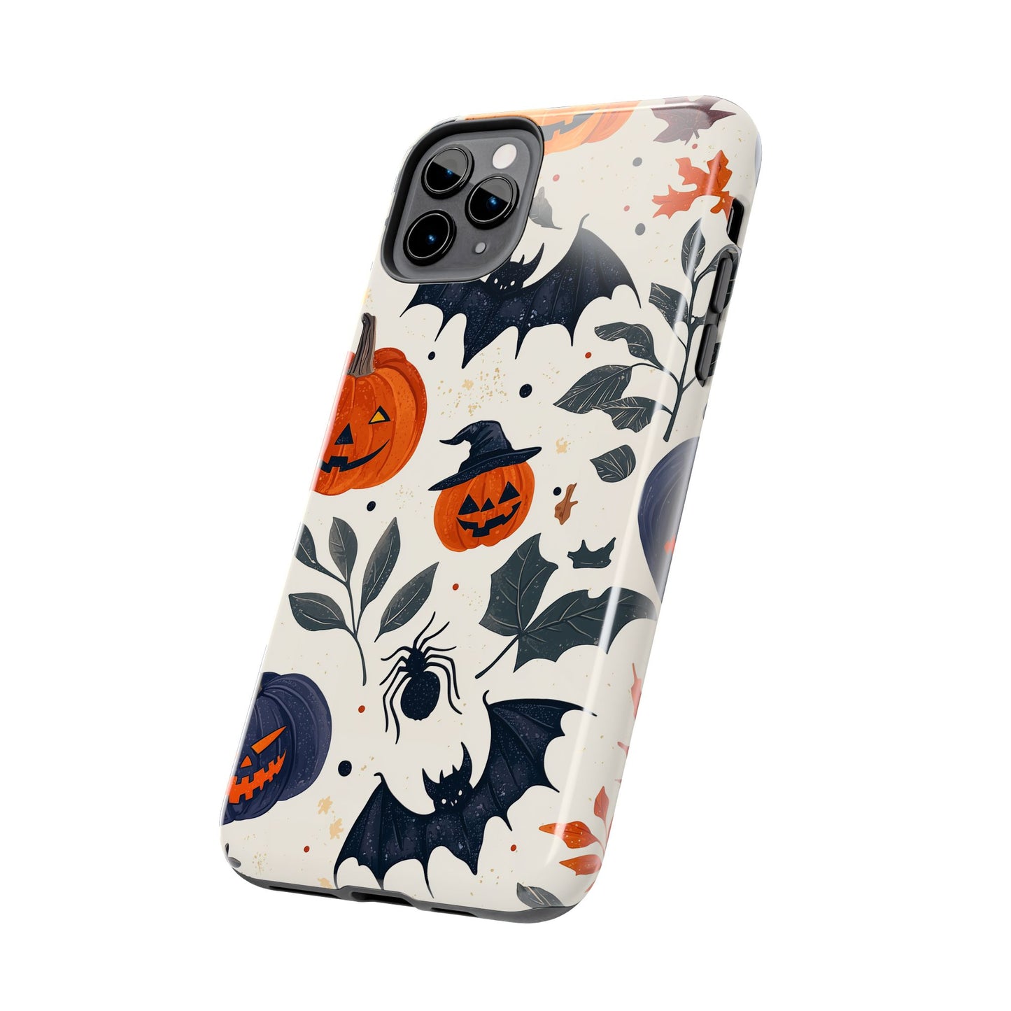 Spooky Halloween iPhone Case – Pumpkins, Bats, and Spider Design