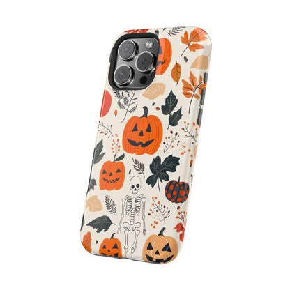 Spooky Pumpkin & Skeleton MagSafe iPhone Case – Halloween Jack-O'-Lantern Design