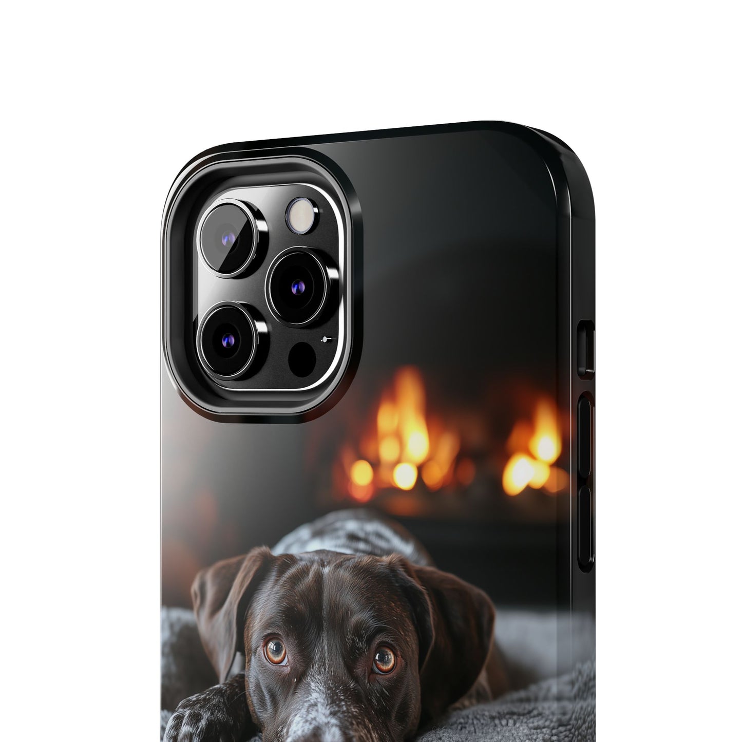 Cozy German Shorthaired Pointer iPhone Case – Rustic Fireplace Protective Cover