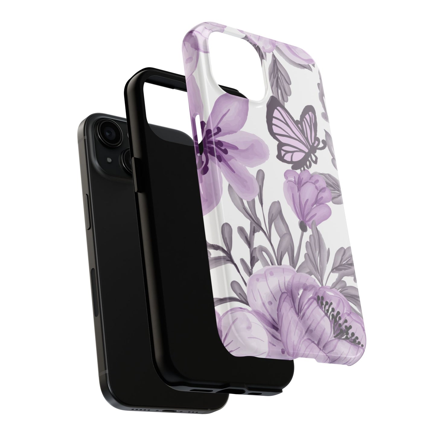 Lavender Bloom Butterfly iPhone Case – Delicate Floral Design with Watercolor Details