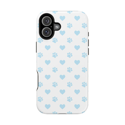 Light Blue Paw Prints & Hearts – MagSafe iPhone Case for Pet Lovers