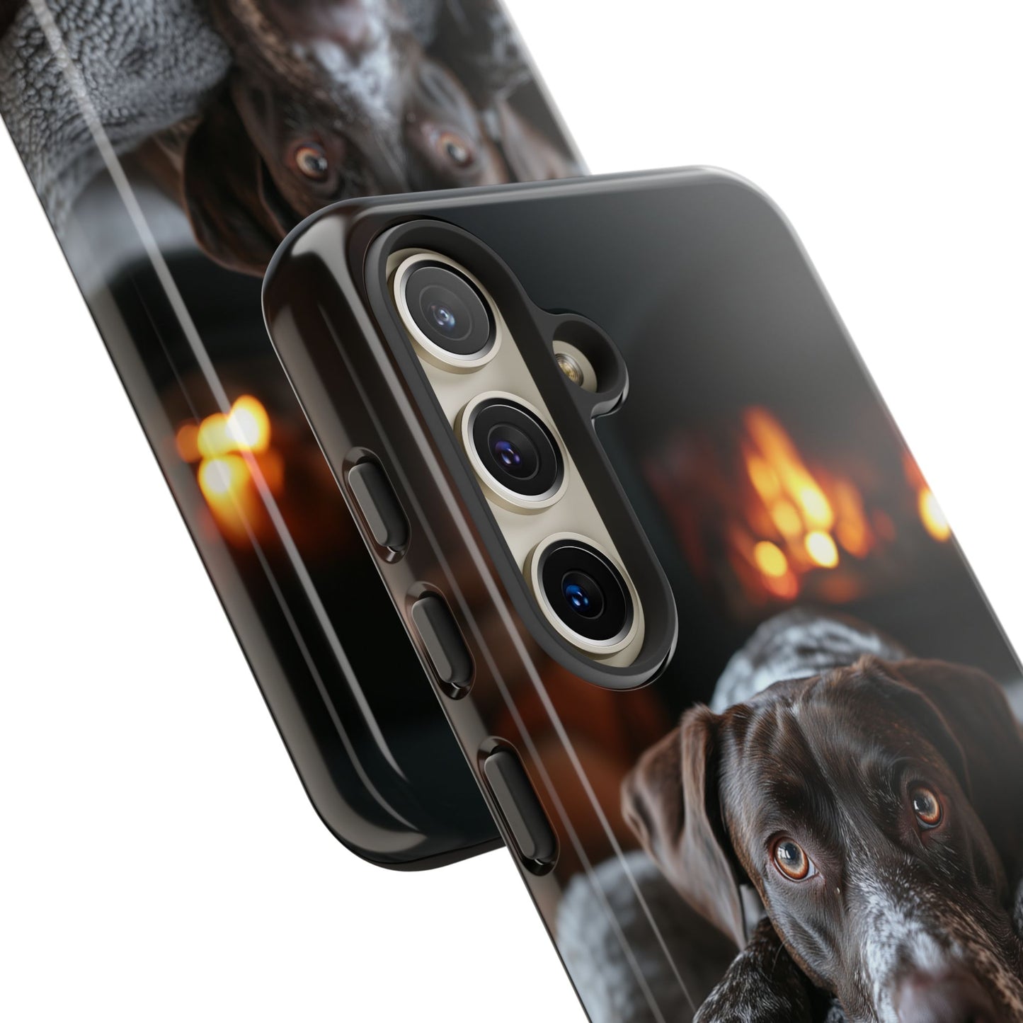 Cozy German Shorthaired Pointer Samsung Galaxy Case – Rustic Fireplace Protective Cover