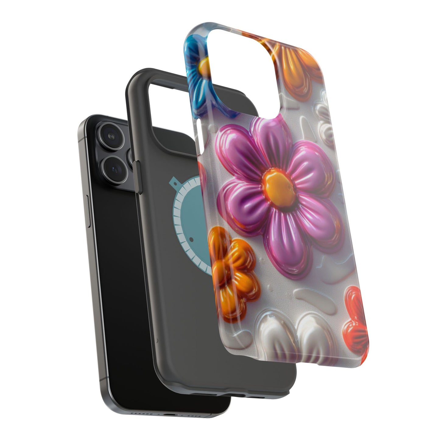 Glossy 3D Floral MagSafe iPhone Case – Colorful Flower Pattern, Durable Protection