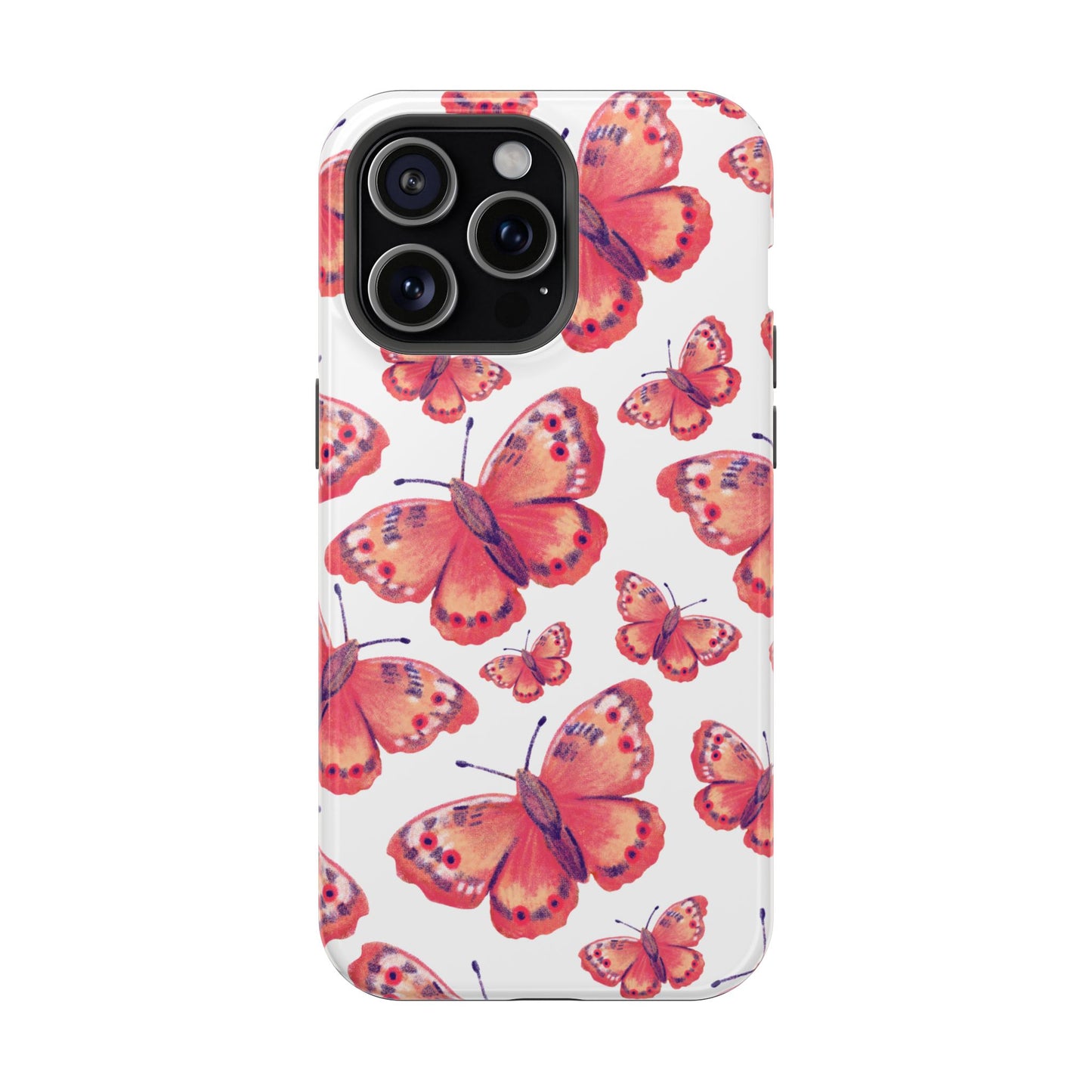 Coral Butterfly MagSafe iPhone Case – Slim, Protective Design with Bold Watercolor Print