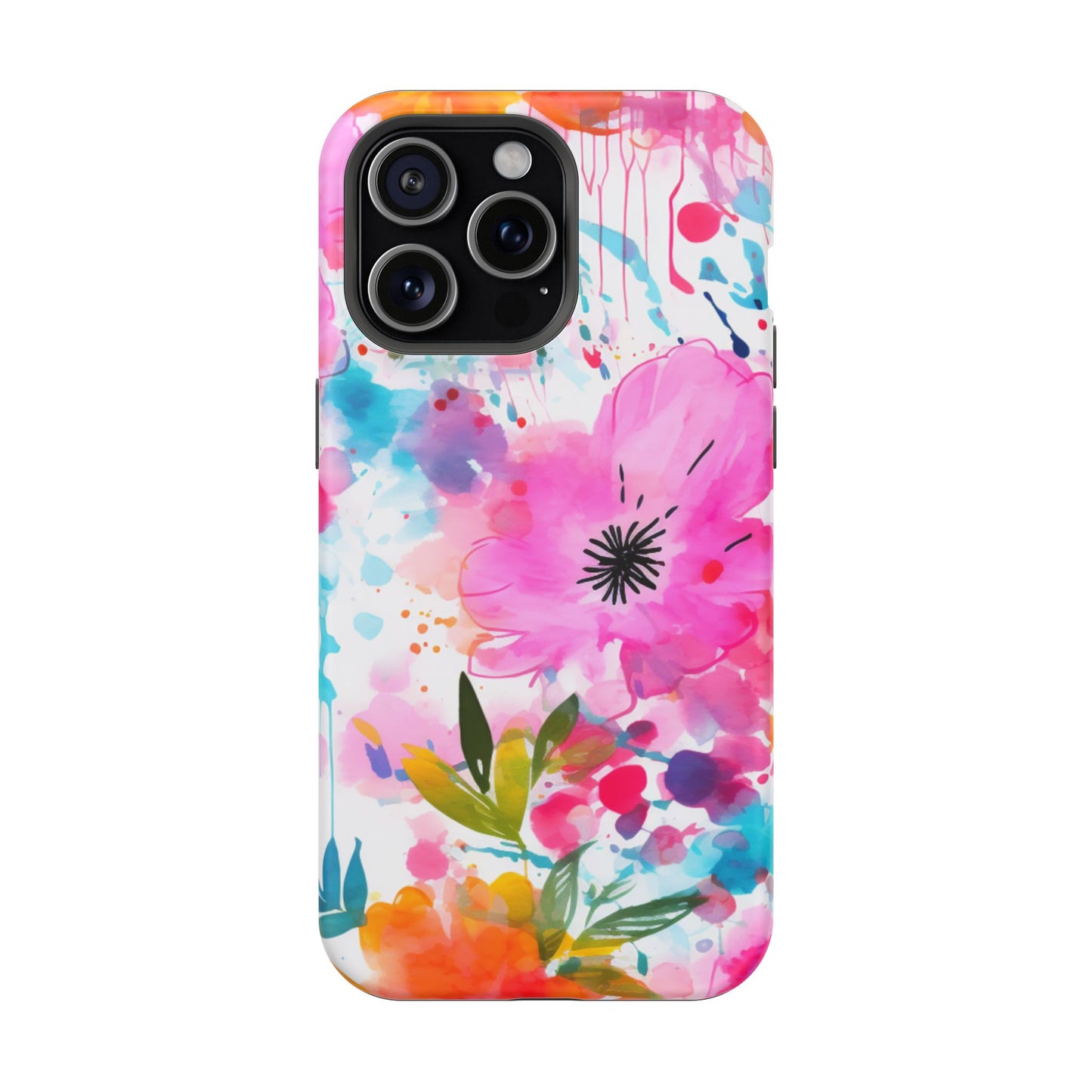 Color Splash Pink & Orange Watercolor Floral - MagSafe iPhone Case