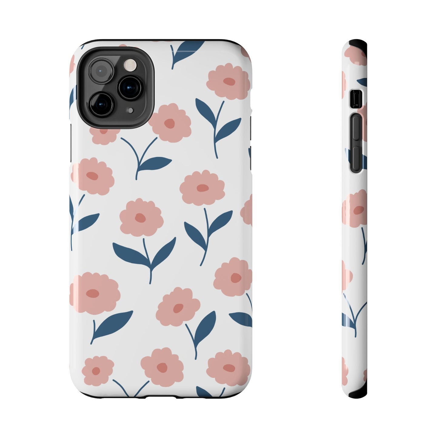 Playful Pink Floral Tough iPhone Case – Soft Pastel Design, Slim & Shockproof