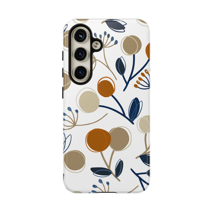 Modern Botanical Berries Tough Samsung Galaxy  Case – Earthy Tones & Navy Accents, Shock-Resistant