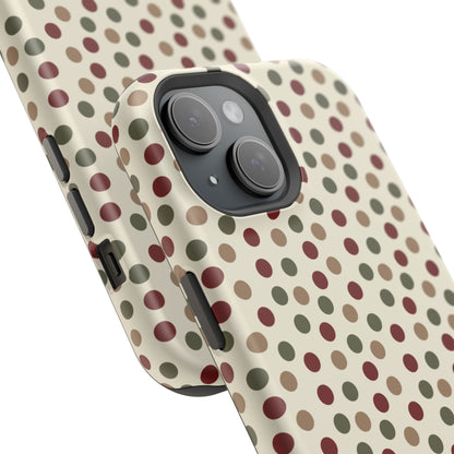 Festive Red & Green Polka Dots on Cream – MagSafe iPhone Case