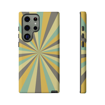 Vintage Sunburst Rays Samsung Galaxy Case – Bold 70s-Inspired Burst in Yellow, Mint, and Gray