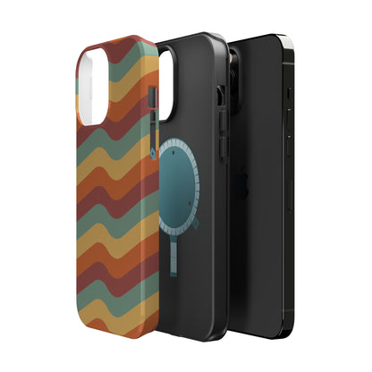 Retro Vibe Wavy Stripes MagSafe iPhone Case – 70s-Inspired in Teal, Orange, and Rust