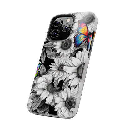 Rainbow Butterflies & Monochrome Sunflowers – iPhone Case