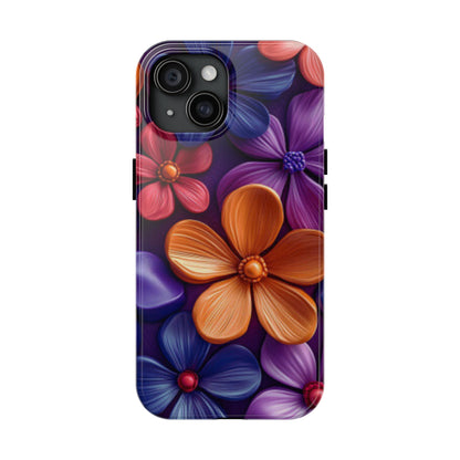 Bold Floral 3D iPhone Case – Vivid Purple and Orange Flower Design, Shock - Resistant - BOGO Cases