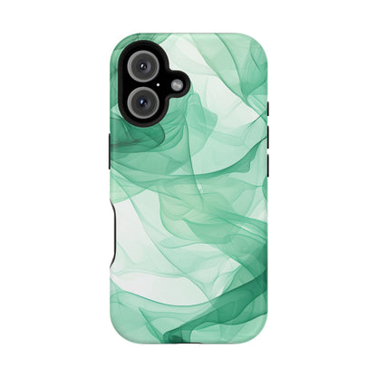 Translucent Flowing Green Fabric MagSafe iPhone Case – Elegant Fluid Design