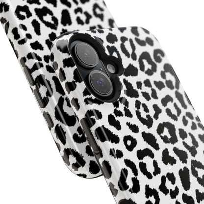 Monochrome Leopard Print Tough MagSafe iPhone Case – Classic Black and White Design with Dual-Layer Protection