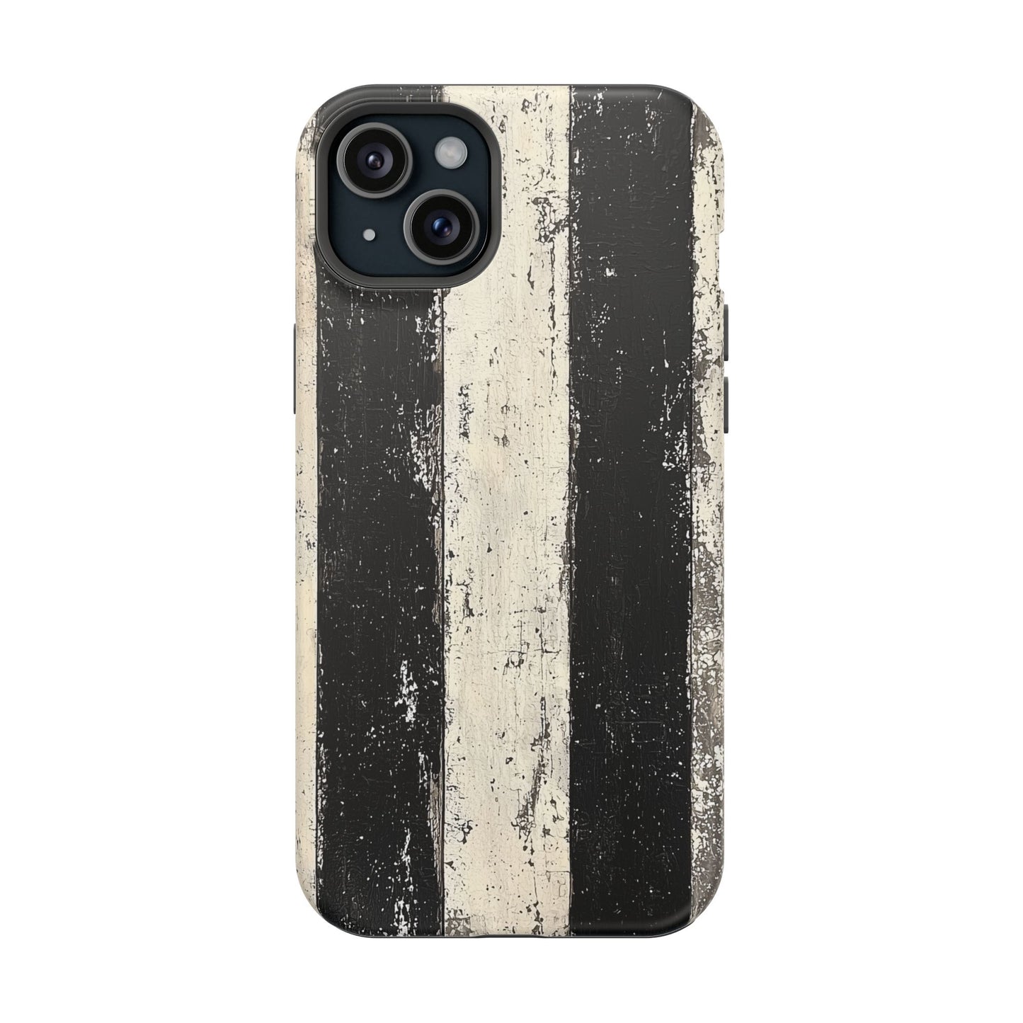 Vintage Vertical Stripe MagSafe iPhone Case - Black & White Grunge Design