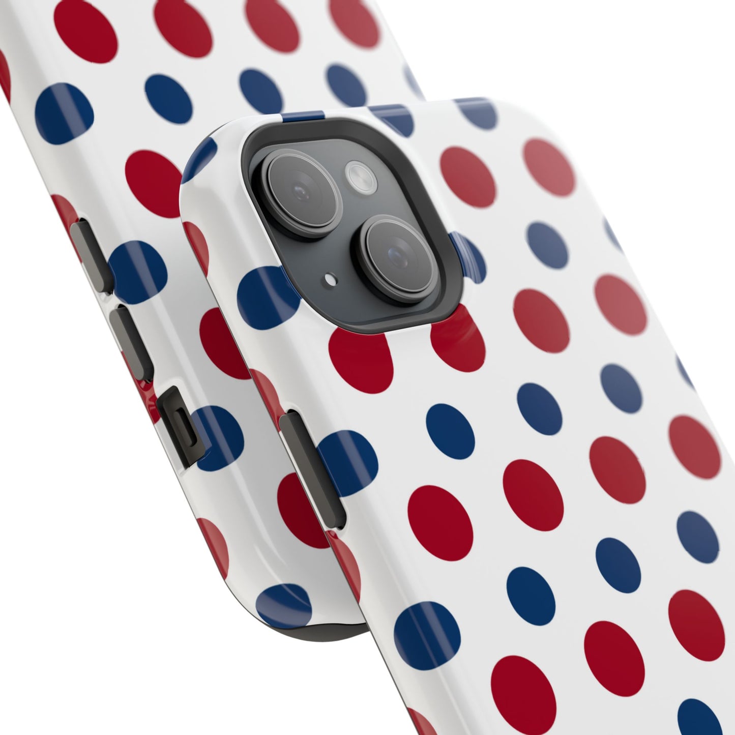 Patriotic Navy, White, and Red Polka Dot MagSafe iPhone Case