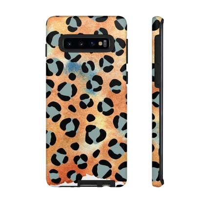 Sunset Watercolor Leopard Print Tough Samsung Galaxy Case – Artistic Animal Pattern with Dual-Layer Protection