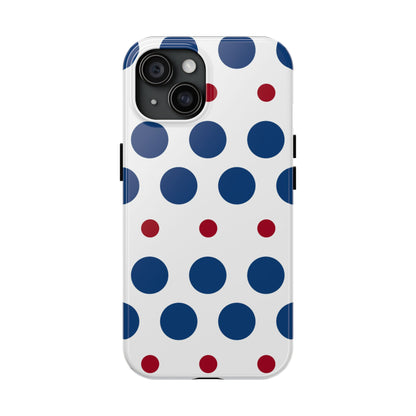 Bold Navy & Red Polka Dot Pattern – iPhone Case