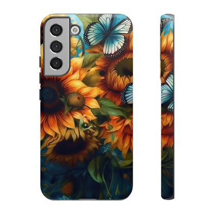 Aqua Blue Butterfly & Sunflower Art – Samsung Galaxy Case