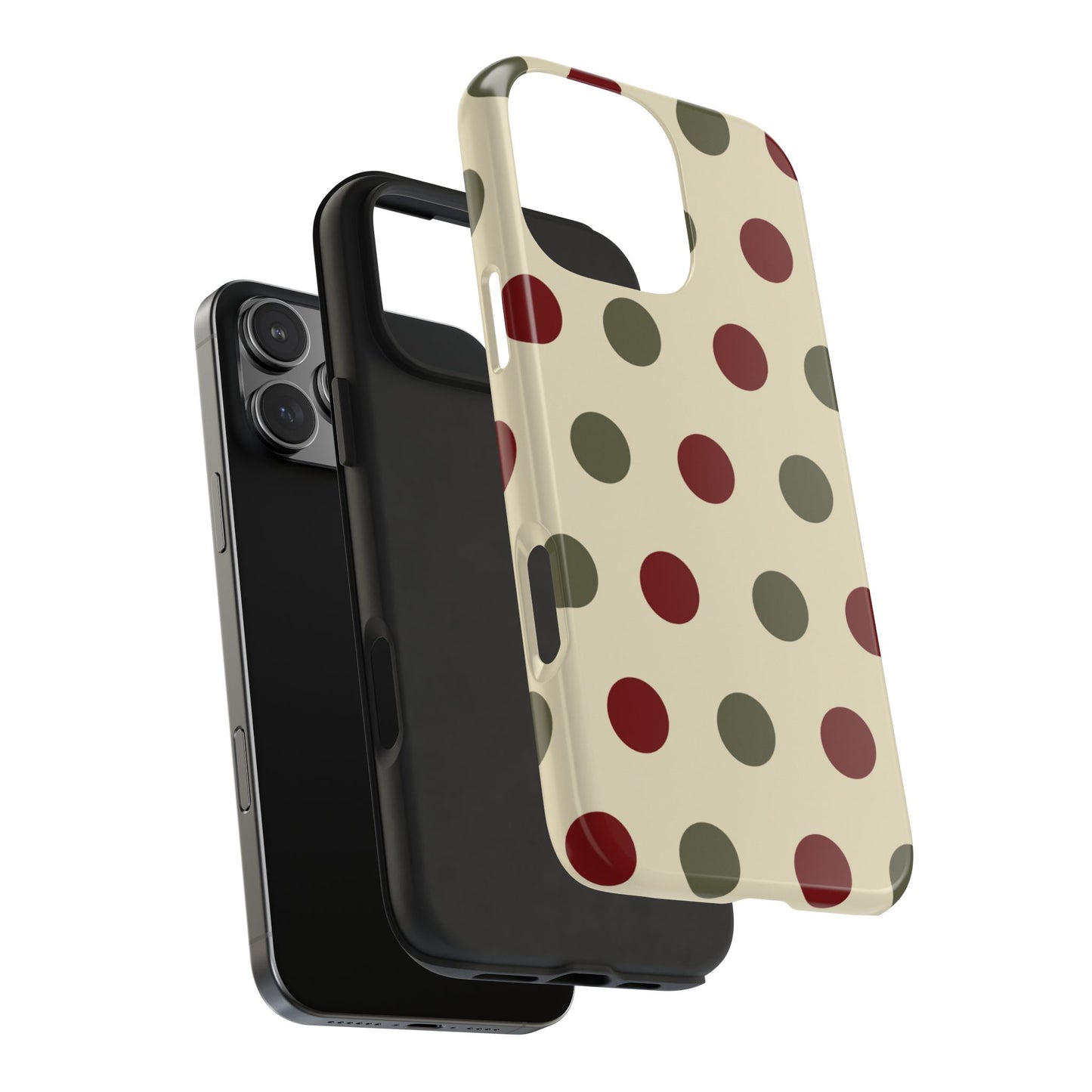 Red & Green Polka Dots on Cream – iPhone Case