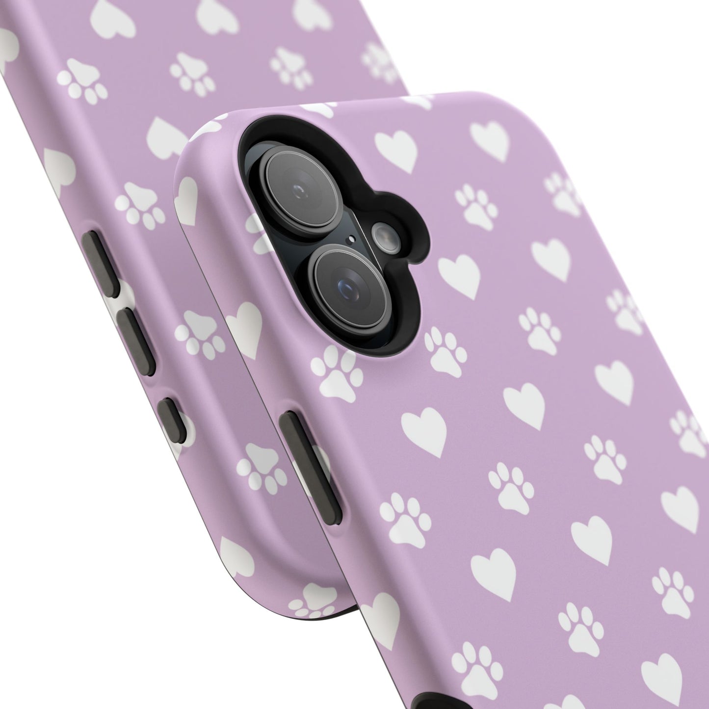 Purple Hearts & Paw Prints - Cute Pet Lover MagSafe iPhone Case