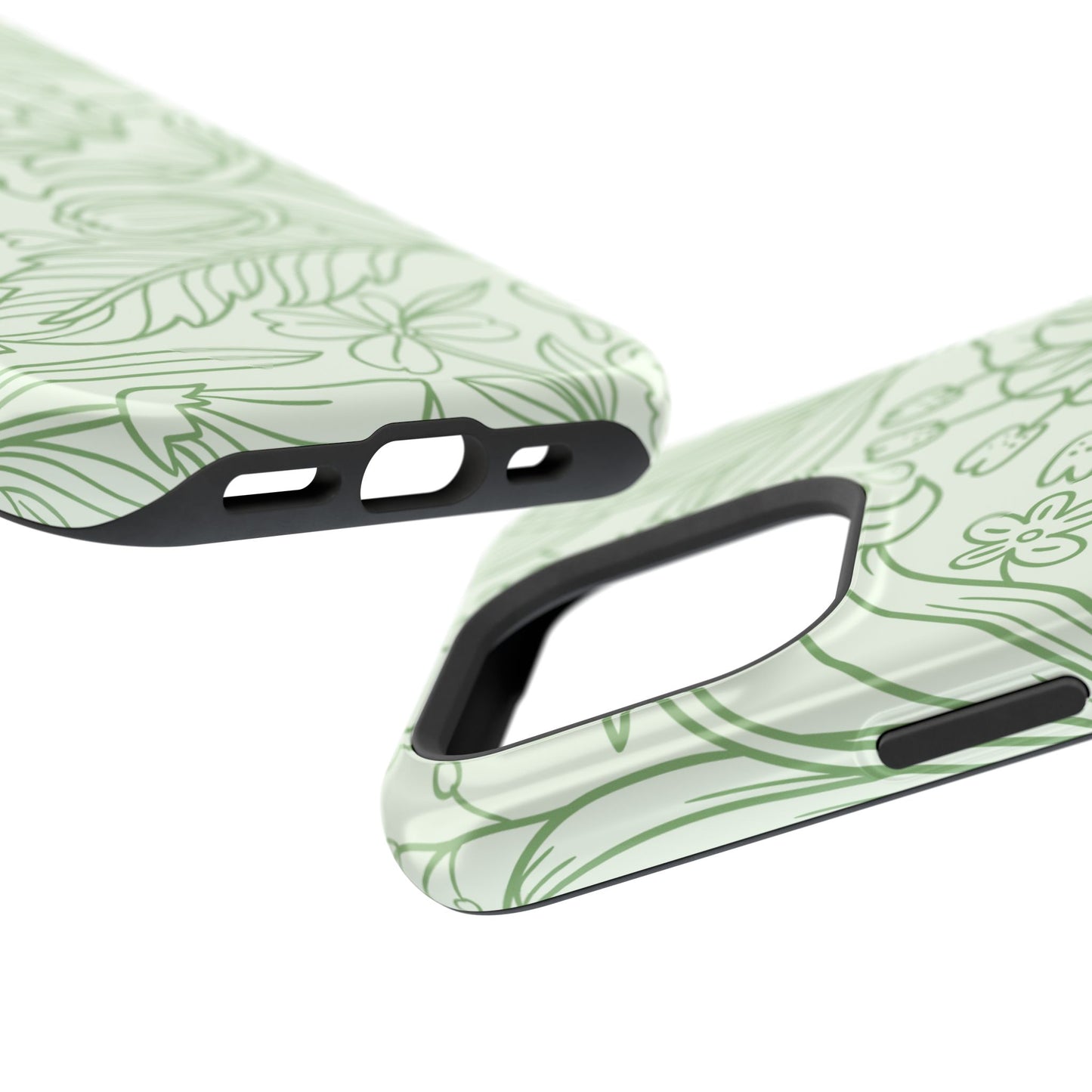 Sage Green Floral Line Art Tough MagSafe iPhone Case – Minimalist Botanical Design with Dual-Layer Protection