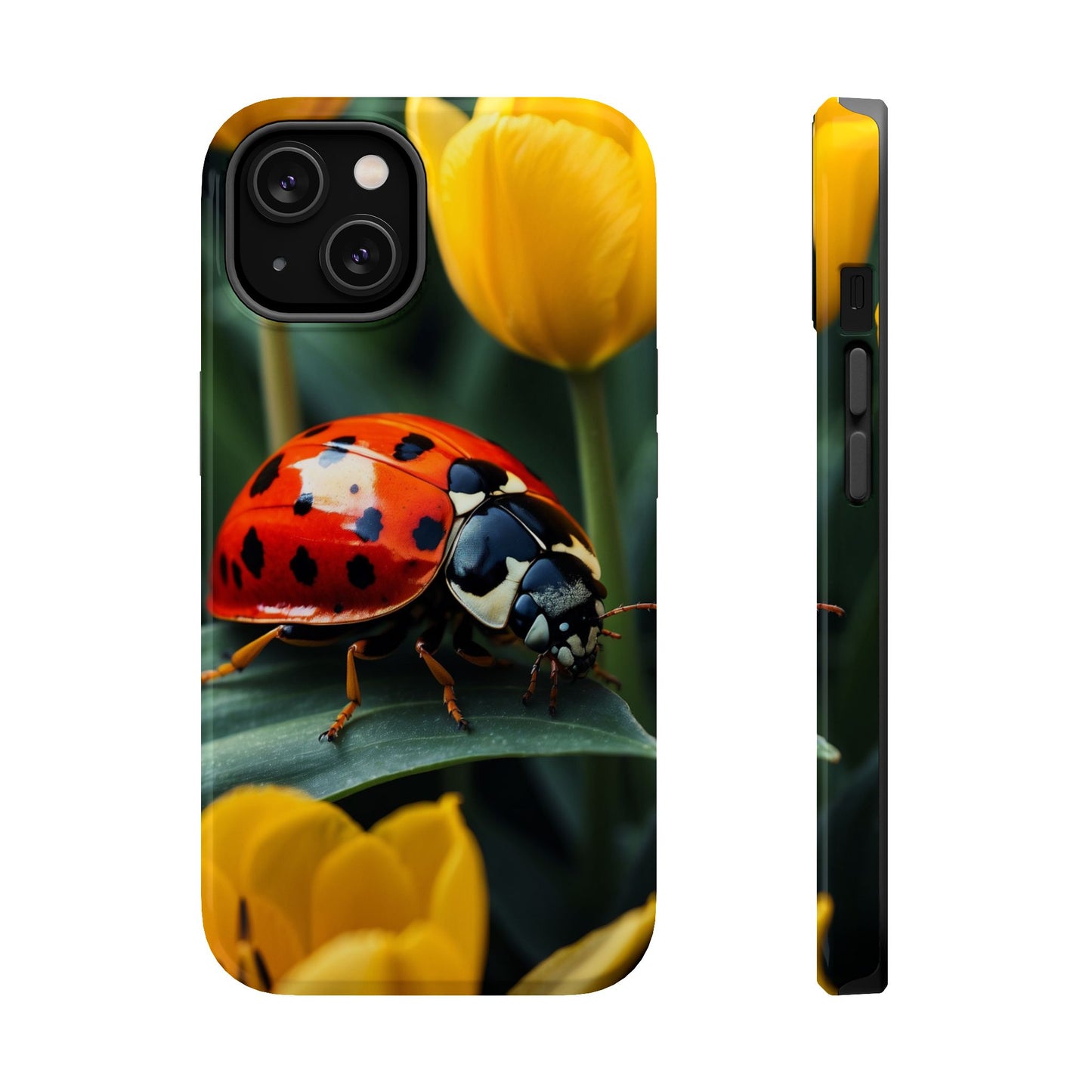 MagSafe iPhone Case: Vibrant Ladybug Amidst a Lush Yellow Flower Garden