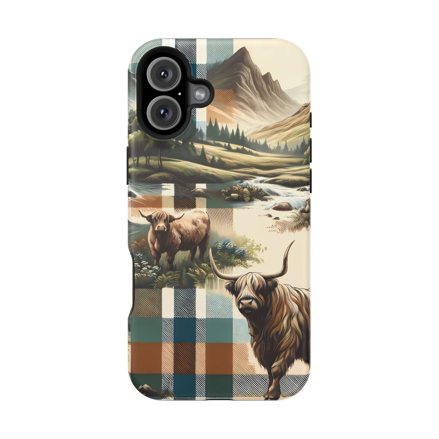 Rustic Highland Cow In Plaid - MagSafe Compatible Case