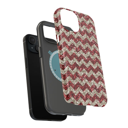 Sparkling Red & White Chevron – Glitter Illusion MagSafe iPhone Case