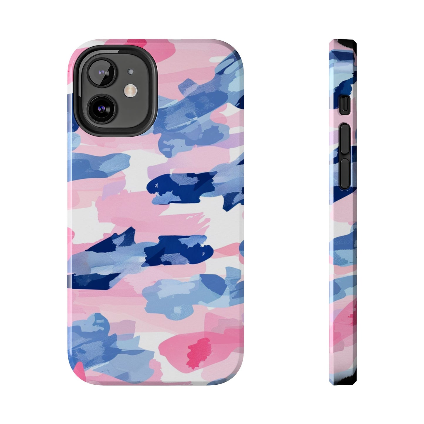 iPhone Case: Dynamic Pink & Navy Brushstroke Art