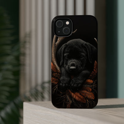 Charming Black Labrador Puppy on Feathers MagSafe iPhone Case